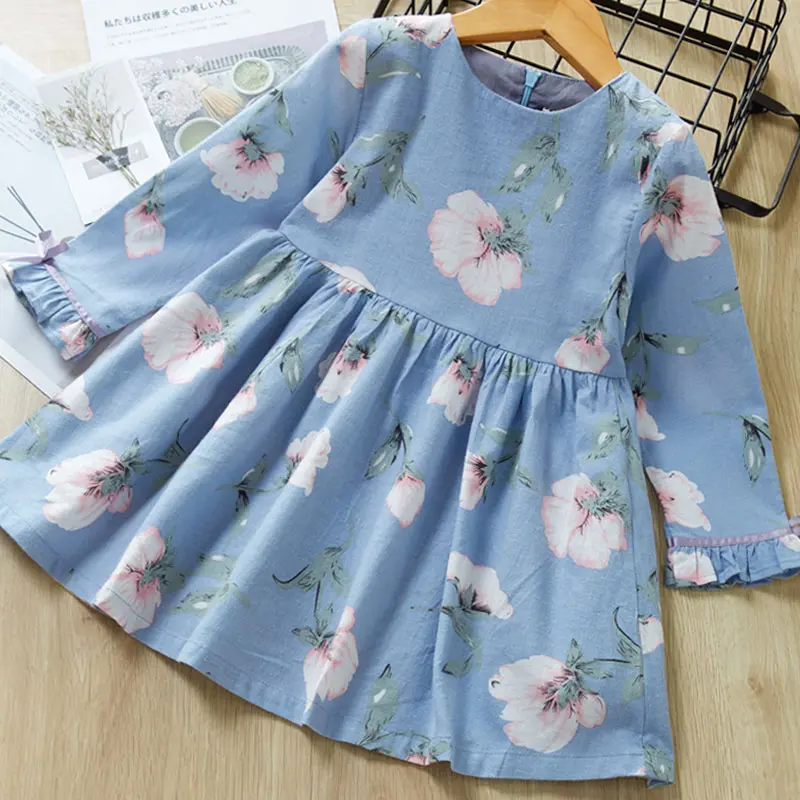 Bear Leader/весеннее платье для девочек; платье принцессы; Одежда для девочек; детское платье в полоску с длинными рукавами; милое платье принцессы с бантом - Цвет: AZ1041 Blue