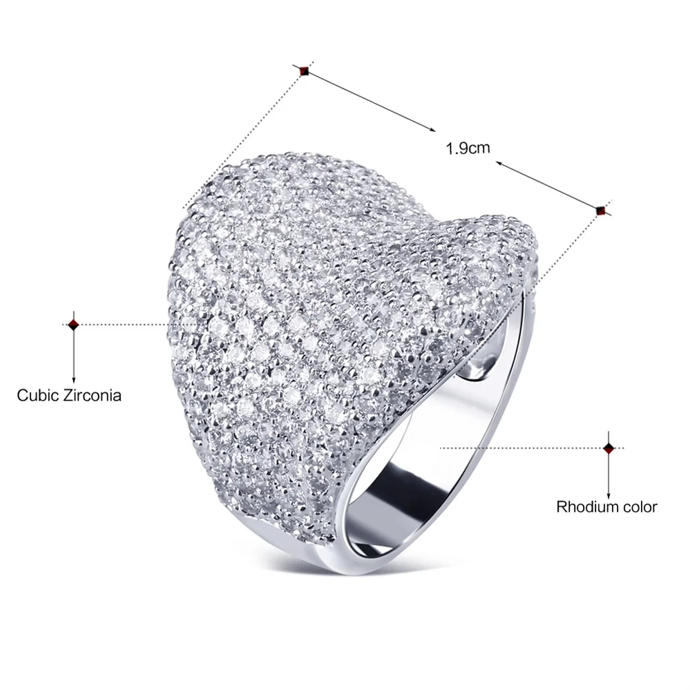 DreamCarnival 1989 Heart V-Shape Women Wedding Rings Rhodium or Gold-Color CZ Pave Mounted Sizes 6 to 9 Anillos Moda SJ10337
