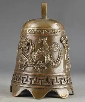 

Prayer Handwork Hammered Chinese Brass Old Dragon Embossment Bell Decor