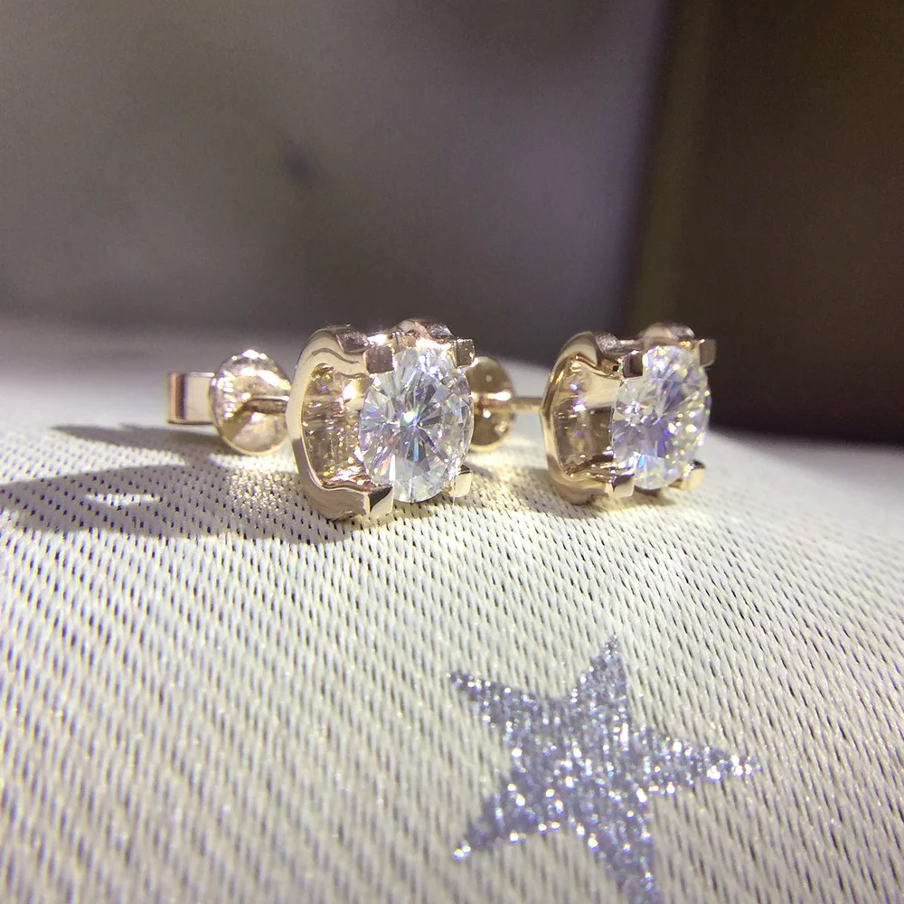 

Genuine 14K 585 Yellow Gold Screw Back DF Color 2ctw Test Positive Round Cut Moissanite Diamond Earrings For Women