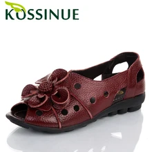 2016 Genuine leather flowers open toe female sandals flat slip-resistant casual sandals shoes for women flat sandals size(35-41)