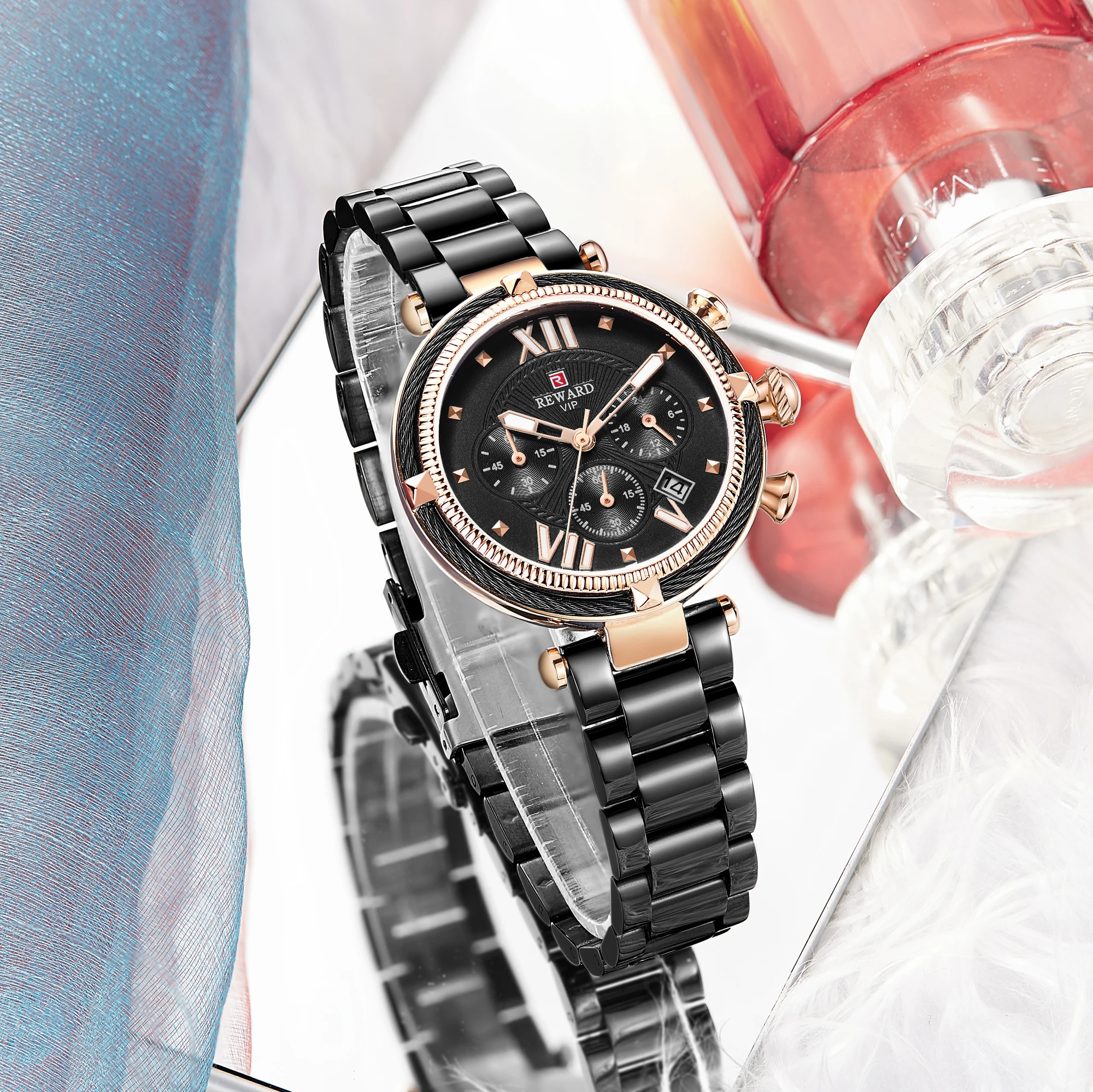

REWARD Luxury Women Watches Top Brand Quartz Waterproof Casual Dress Chronograph Date Stainless Steel Strap Elegant Ladies Watch