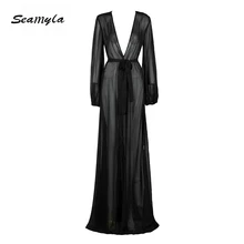 Seamyla новые женские роскошные сетчатые черные пальто сексуальные сплит с длинным рукавом, в стиле Звезд подиумная верхняя одежда женское прозрачное пальто Vestidos