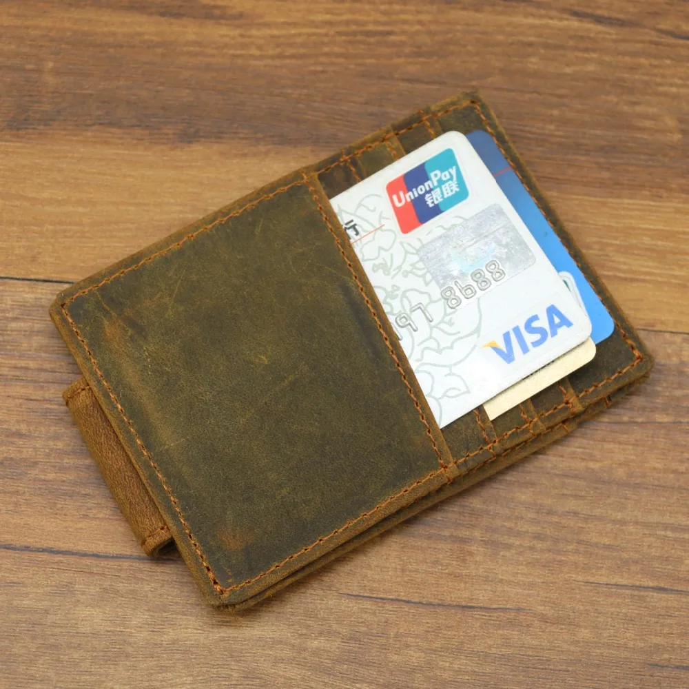 Винтажный Мужской кошелек Crazy Horse из натуральной кожи с зажимом для денег, держатель для ID карты, отделение для монет для мужчин 7017