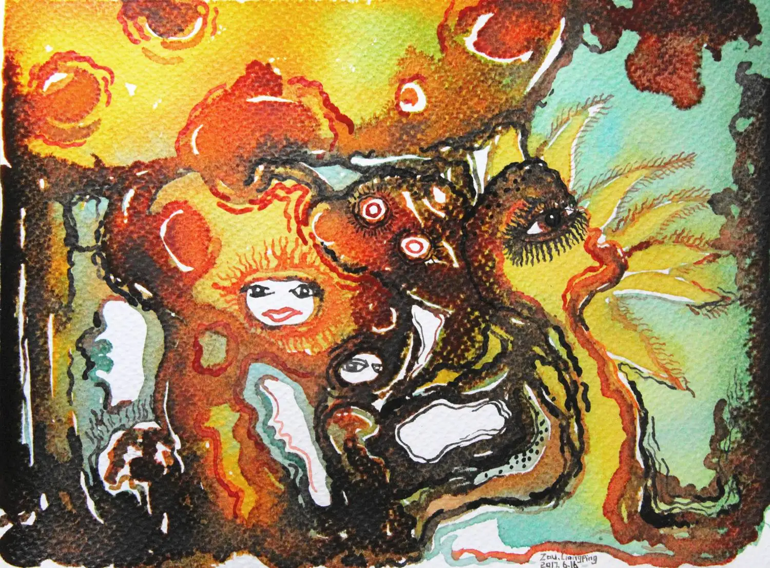 

Chinese Artist Zou Liangping's Work"the Forest Adventure" Watercolor Painting Wall Pictures Living Room Art Handmade Abstract