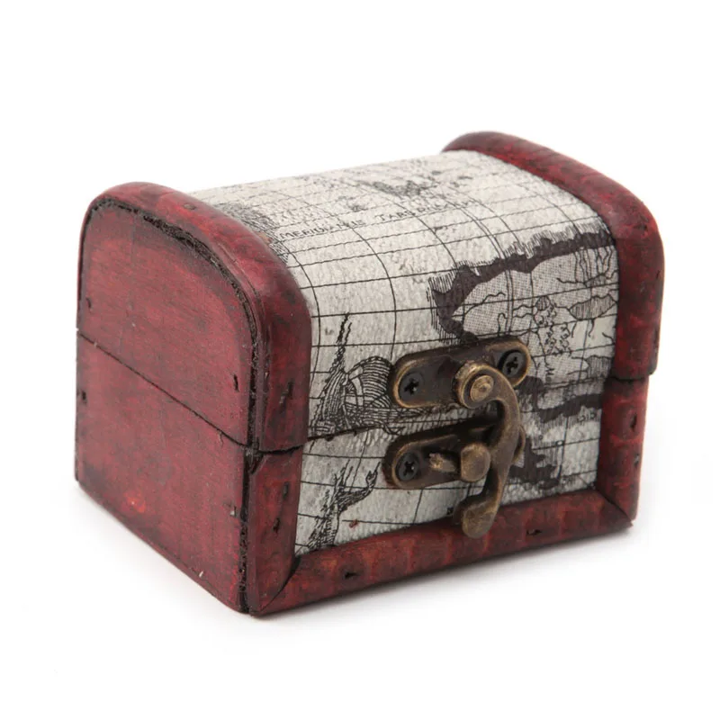 Wooden Pirate Map Jewellery Storage Box Case Holder Vintage Treasure Chest HT0809