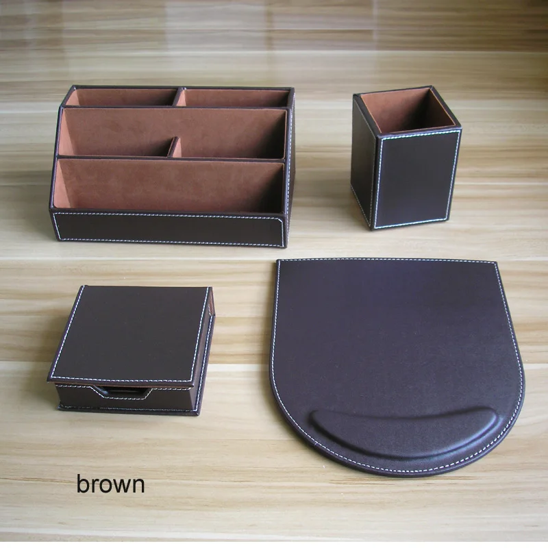 PU Leather Desktop Stationery Accessories Desk Organizer Pen Holder Box Note Case Mouse Pad Office Supplies K219 4PCS /Set