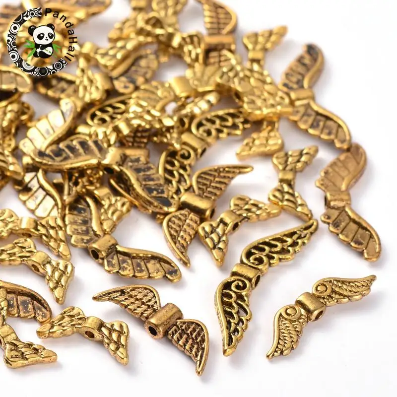 

Mixed Antique Golden Tone Wing Tibetan Style Alloy Beads, 7~8.5x14~24x3mm, Hole: 1mm