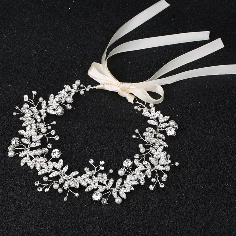 

Bride Headband Rhinestone Pearl Jewelry Women Wedding Hair Band Handmade Decor