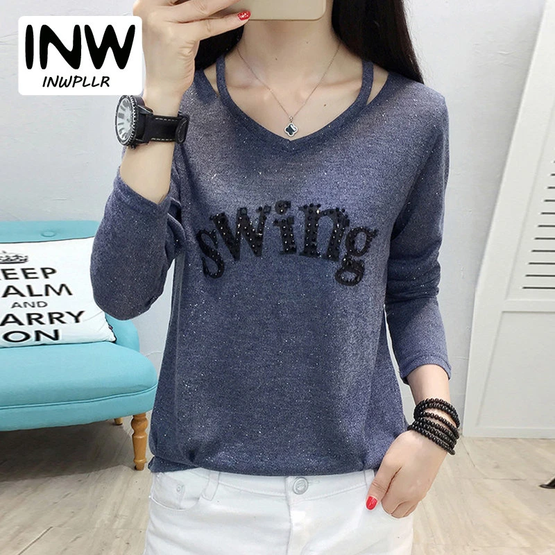 Camisetas de moda para Mujer, camiseta con para Mujer, Camisetas de larga diamantes, camiseta para Mujer 2019|Camisetas| - AliExpress