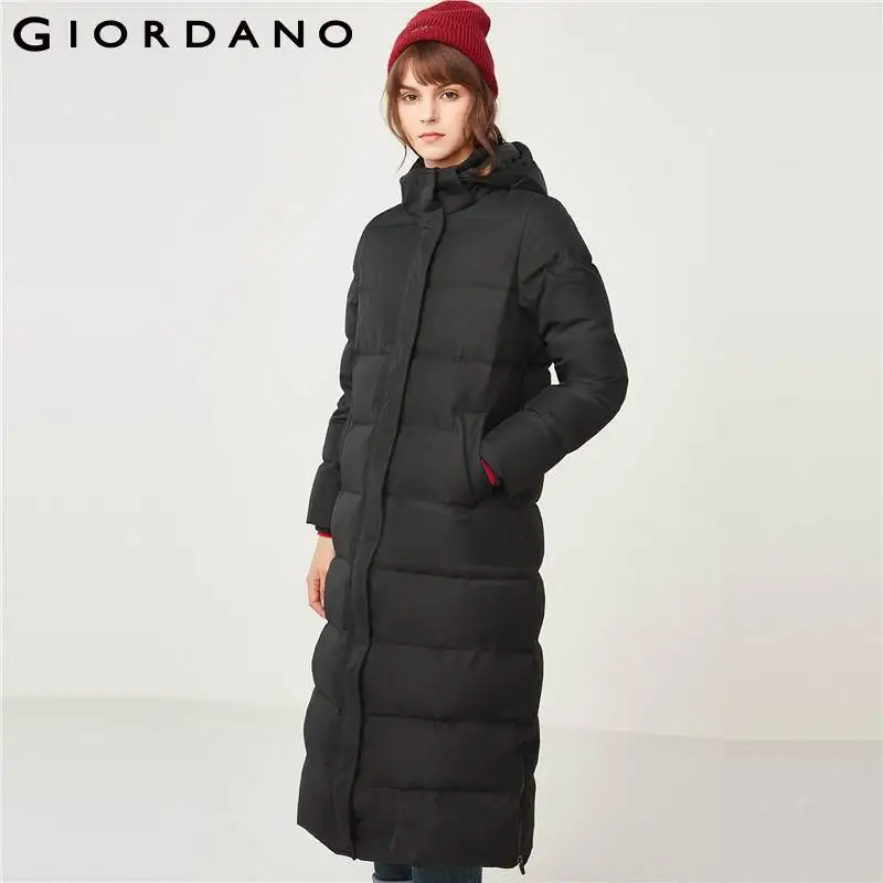 Giordano женский длинный зимний пуховик с капюшоном набивка из натурального