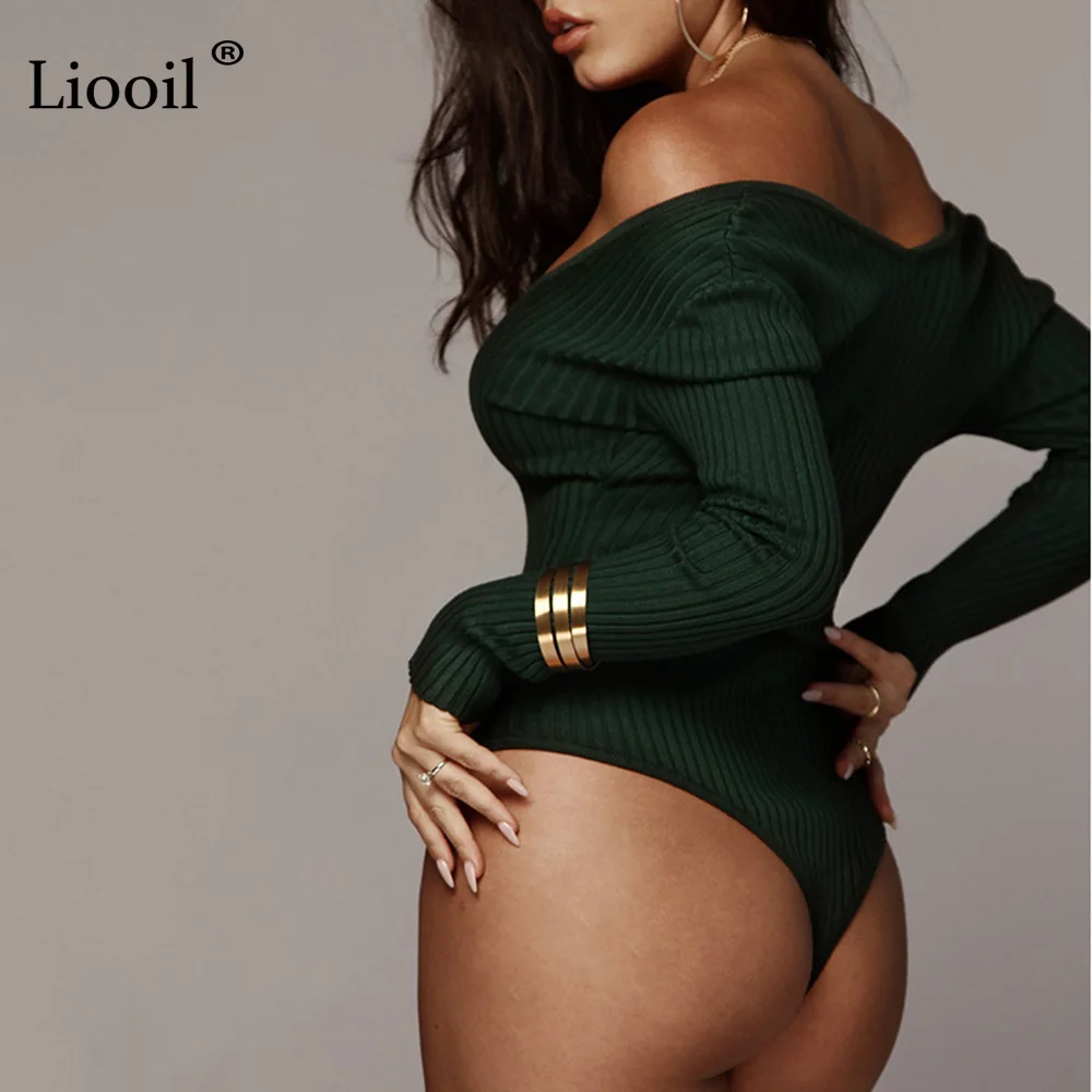 Liooil Сексуальная Bodycon вязаные комбинезоны черный, белый цвет Комбинезоны для Для женщин 2019 Весна длинным рукавом с v-образным вырезом