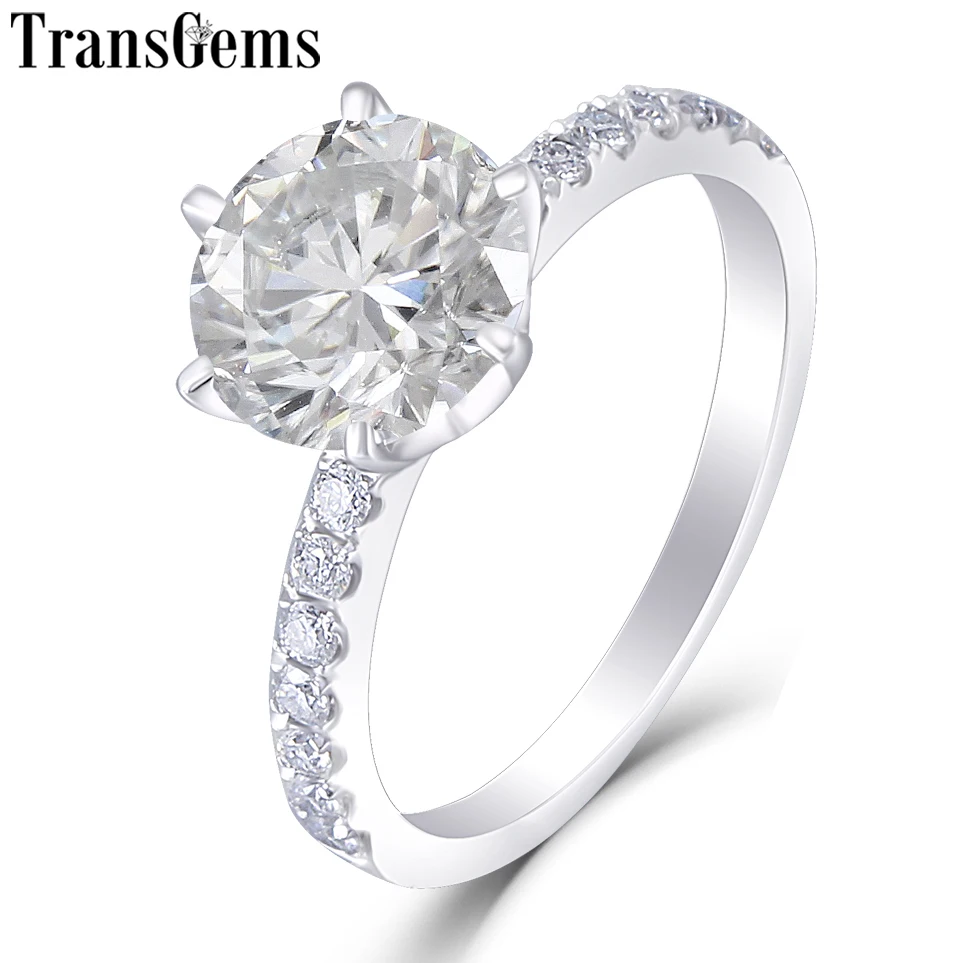 

Transgems PT 950 Platinum 1.5ct Diameter 7.5mm F Color Moissanite Engagement Ring for Women Gift with Samall Moissanite Accents