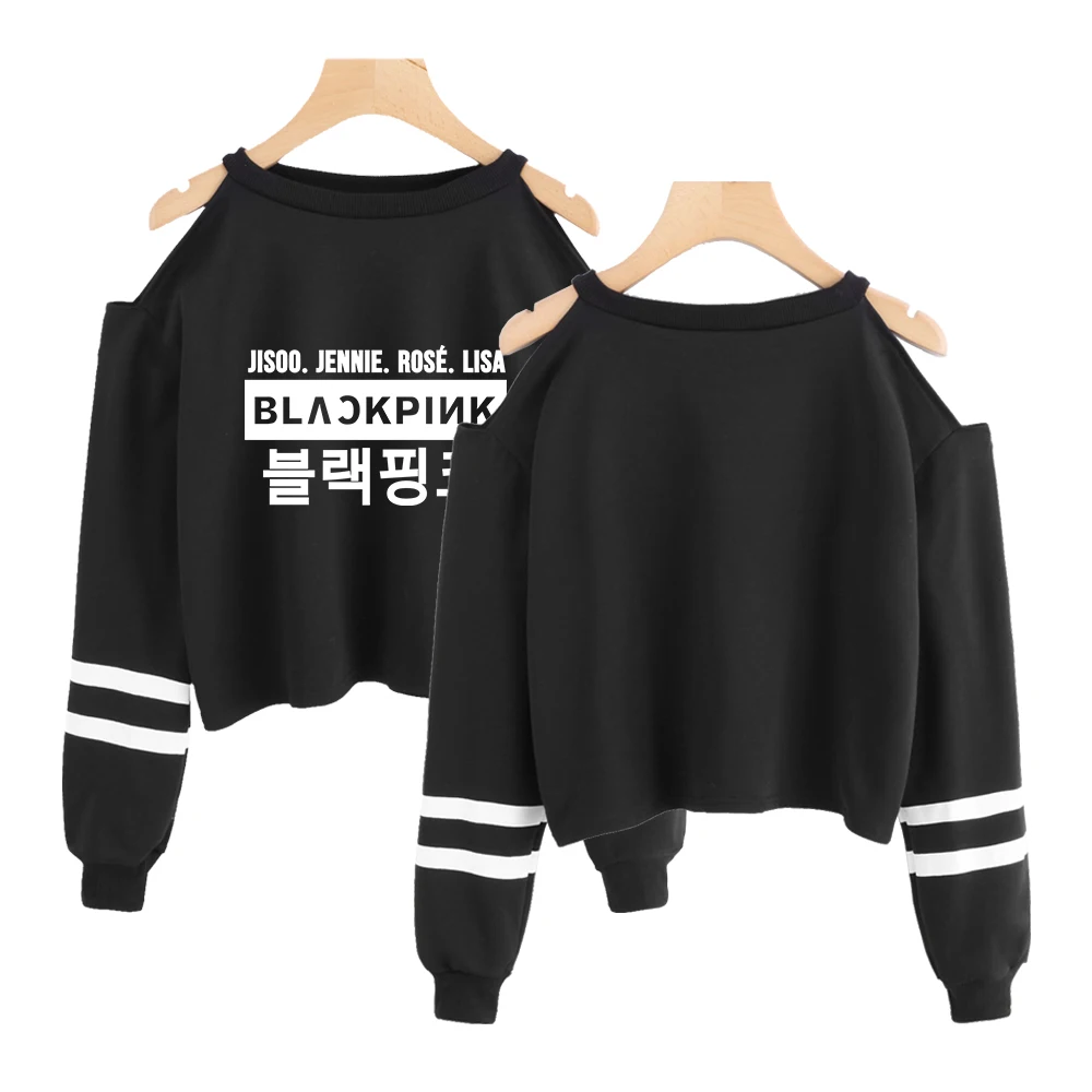 Frdun Tommee Blackpink модная укороченная Женская толстовка Kpop с открытыми плечами и длинным рукавом, толстовки, Повседневная Уличная одежда