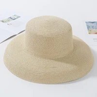 HT2303 2023 New Summer Sun Hats Ladies Solid Plain Elegant Wide Brim Hat Female Round Top Panama Floppy Straw Beach Hat Women 6