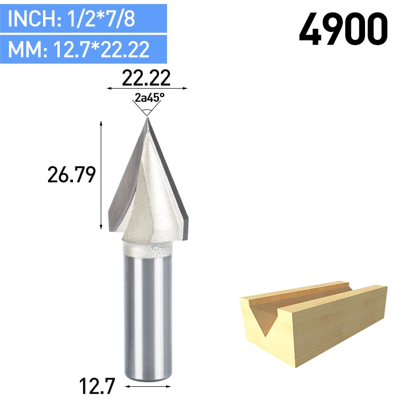 HUHAO 1pcs 1/2" 1/4" Shank 60 Deg V Type slotting cutter Tungsten Router Bits for wood Woodworking Carving Tool - Длина режущей кромки: 4900