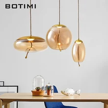 BOTIMI Современная Подвесная лампа из янтарного стекла для столовой, круглая Подвесная лампа, эллиптическая подвесная кухонная осветительная арматура