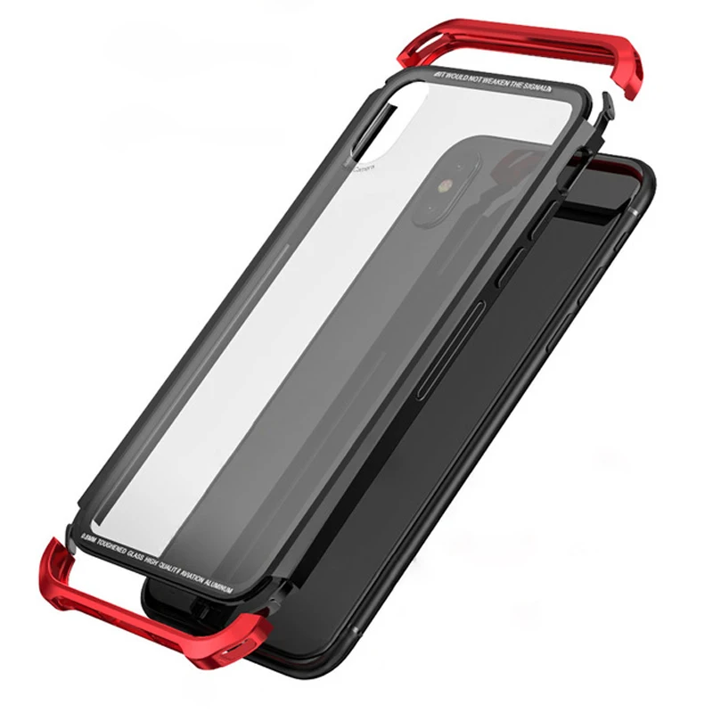 Luphie metal bumper Tempered Glass Case For iPhone X 10