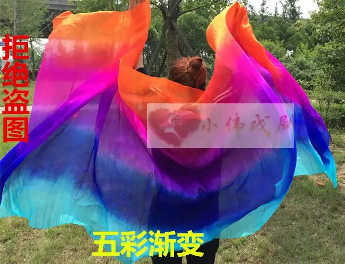 Дешевые натуральный шелк вуали шали для танца живота 3 градиентных цвета шелковые шарфы для танцев сцены