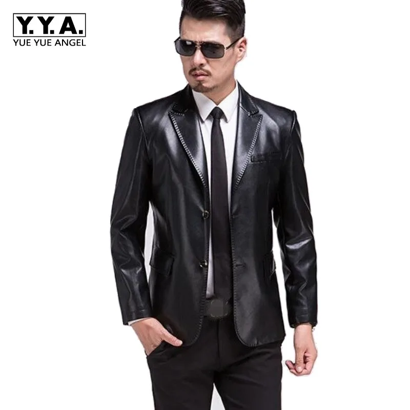 Autumn Fashion Real leather SLim Fit Business Coats Sheep SKin Leather Casual Blazers Outwear Male Button Long Sleeved Coats