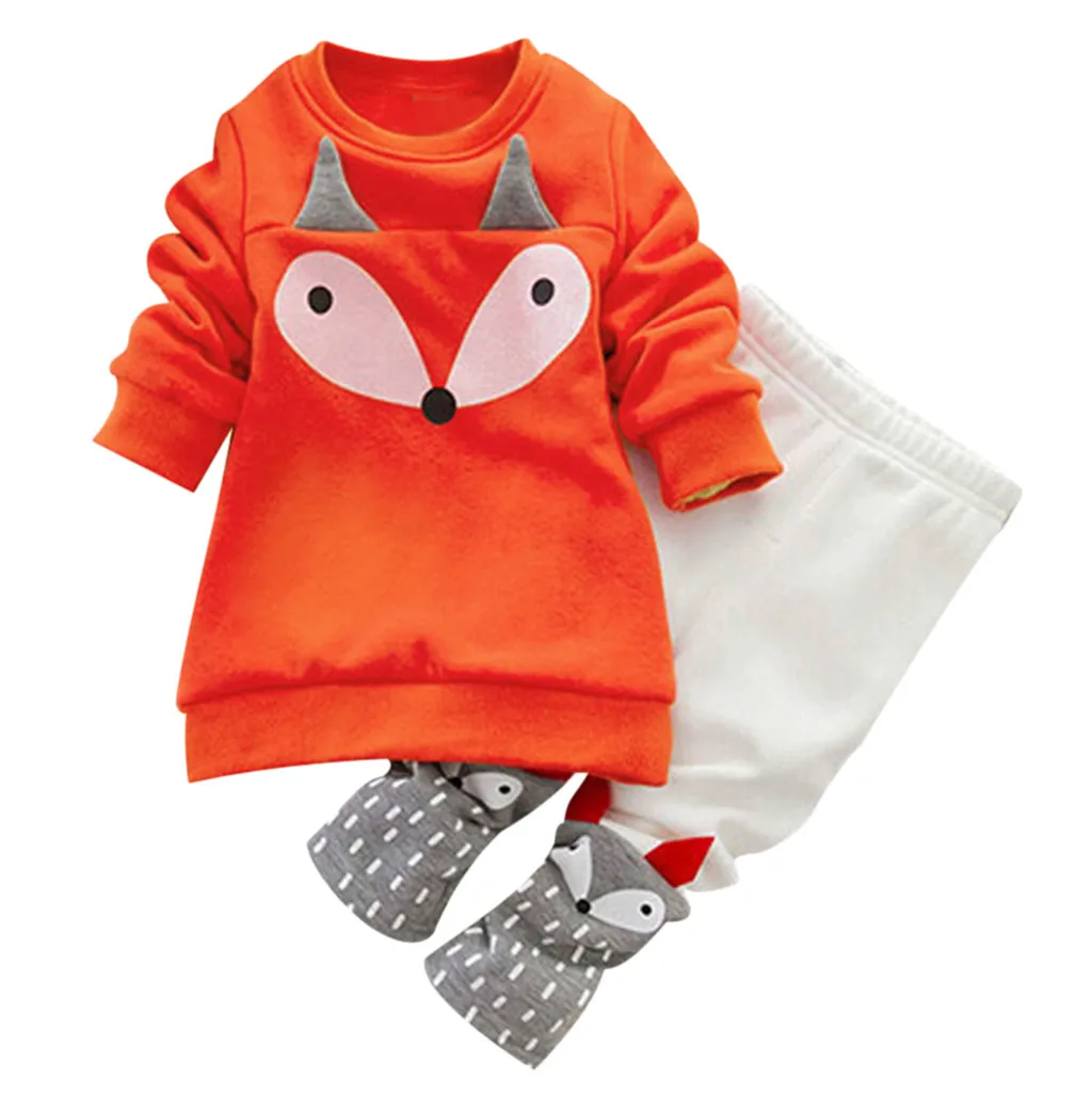 Toddler Baby Boy Girl Fox Long Sleeve Sweatershirt Top+Pants Outfits Set Clothes Children Baby Girls Sweatsuit Clothes Set