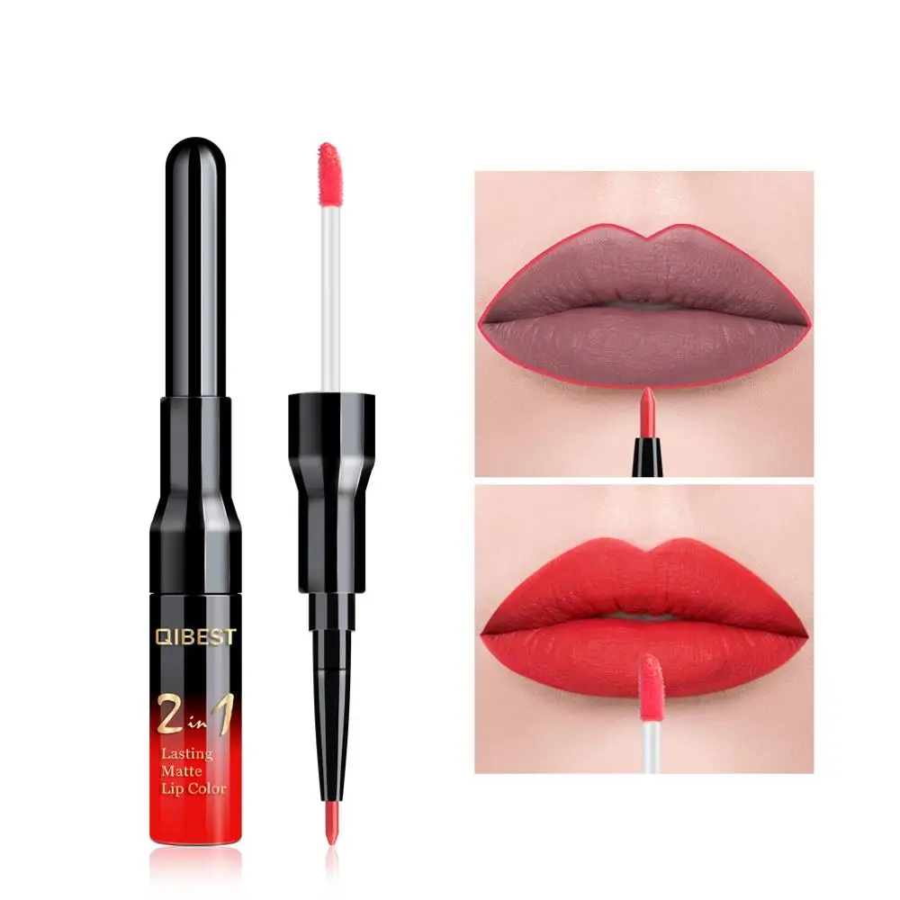 

2 in 1 Double Head Liquid Matte Lipstick Lip Gloss + Lip Liner Waterproof Nude Lipgloss Set Lip line Pen Makeup