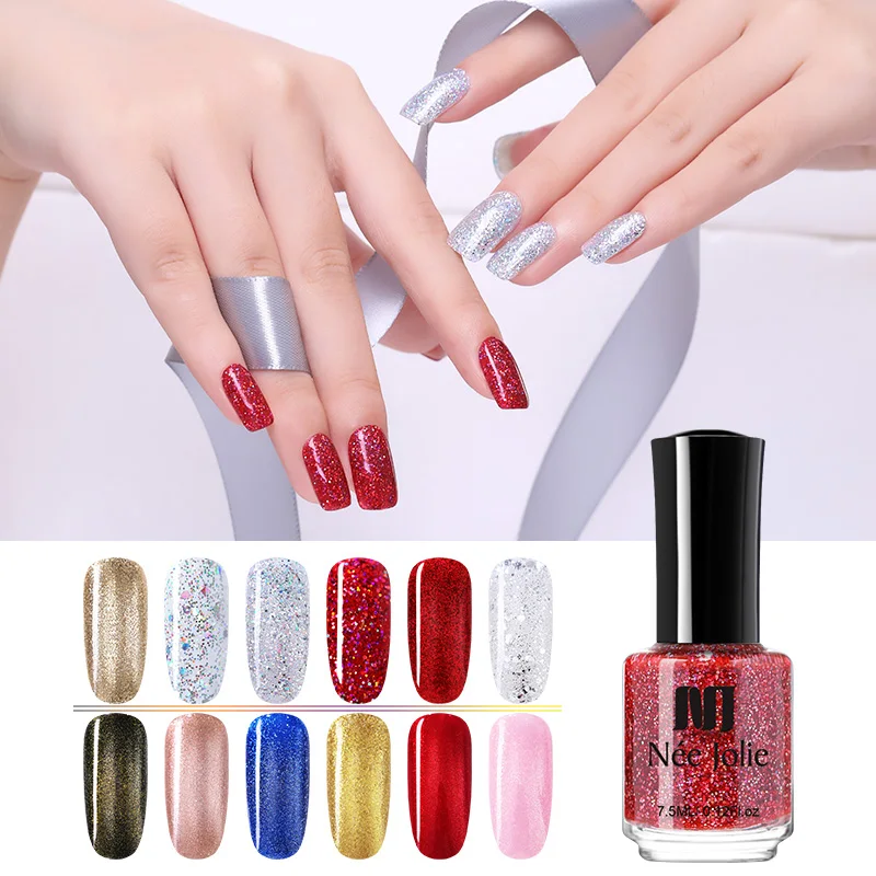 

NEE JOLIE Holographic Pure Nail Color Nail Polish 7.5ml 3.5ml Nail Varnish Lacquer Shimmer Sequins Glitter Nail Art Polish