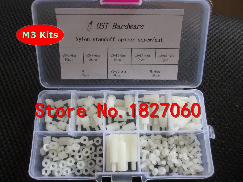 

180pcs M3 Nylon M-F Hex Standoff Spacers /Screw /Nut Assortment Kits with Plastic Box Set
