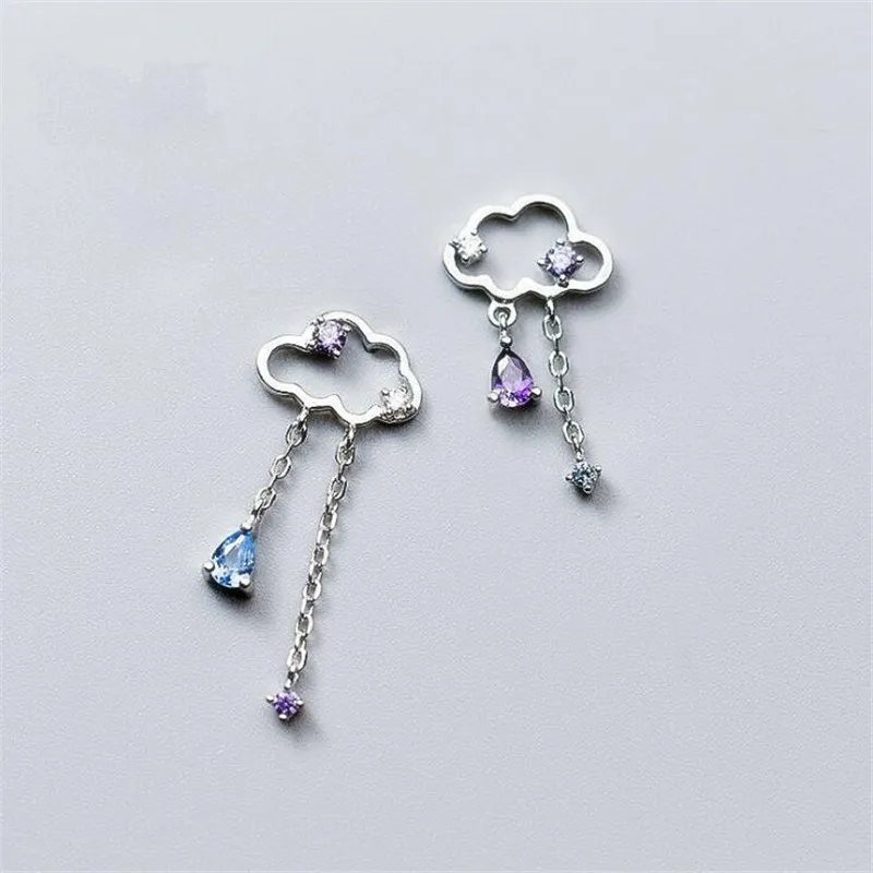 

New Creative Colorful Asymmetric Hollow Cloud 925 Sterling Silver Fashion Jewelry Temperament Flash Crystal Stud Earrings E294