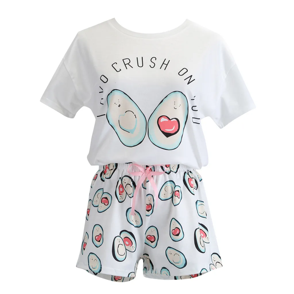 

Women Casual Short Sleeve Shorts Leisure Suits Household Female Two Pieces Sets Summer T-Shirt Sleepwear Nightwear Set #514