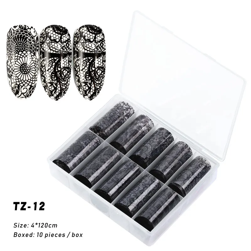 FlorVida 10pcs/set 4*120cm Nail Foil Stickers Leopard Pattern Decal Design for Nails Salon Wholesale Nail Art Foil Decoration - Color: TZ-12