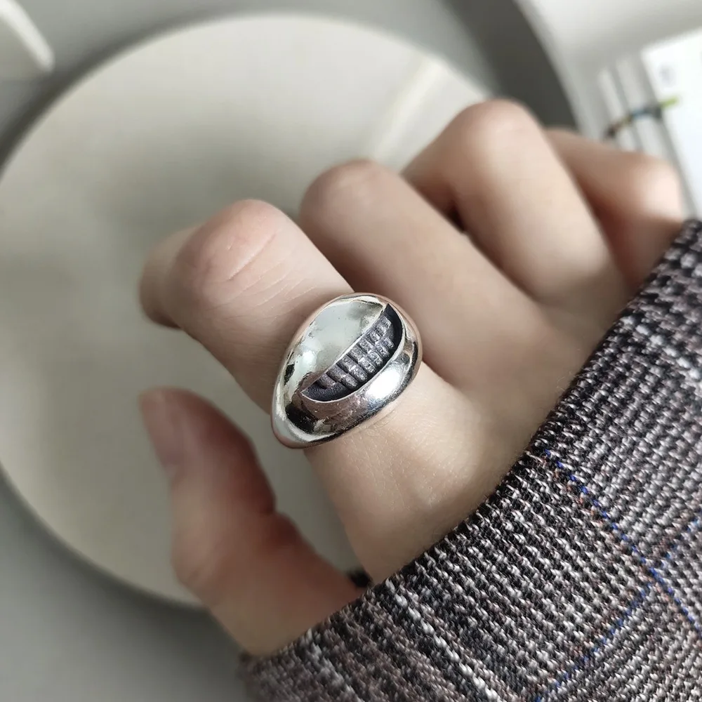 

1PC Retro Authentic S925 Sterling Silver FINE Jewelry Big Mouth with Teeth Rings adjust TLJ604