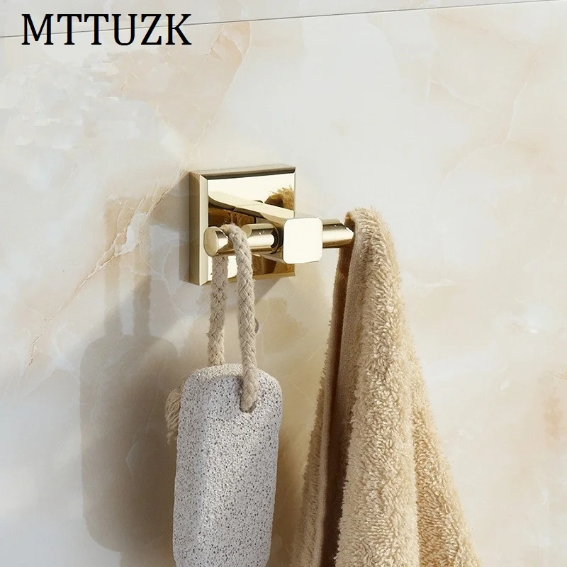 MTTUZK Golden Brass Clothes hooks Kitchen Double hooks living room wall