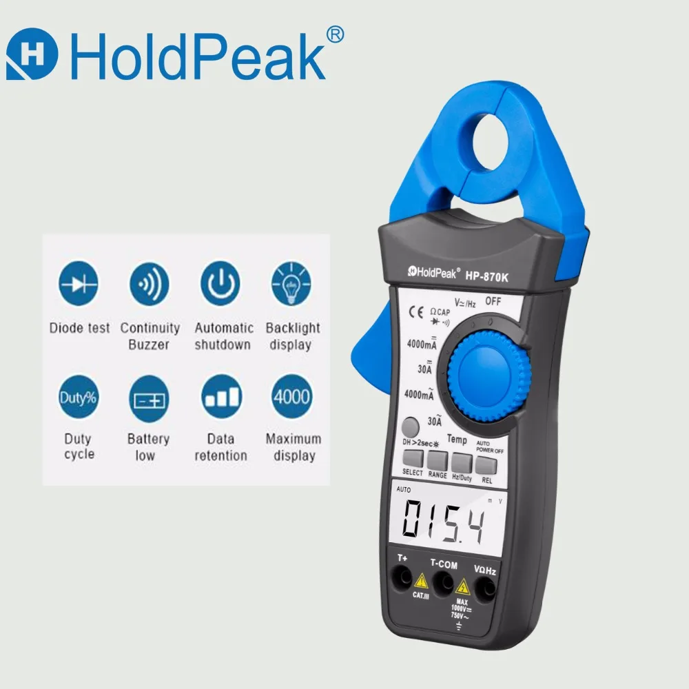 HoldPeak HP-870K цифровой мультиметр Ампер клещи токовые клещи Ом AC/DC Ток Напряжение Авто тестер