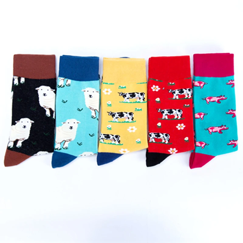 2018 bauernhof Tier Schafe Kuh Schwein Premium Funky Männer Frauen Socken Glücklich Kurze Bambus Männlichen Baumwolle Pop Crazy Weibliche Trekking socken