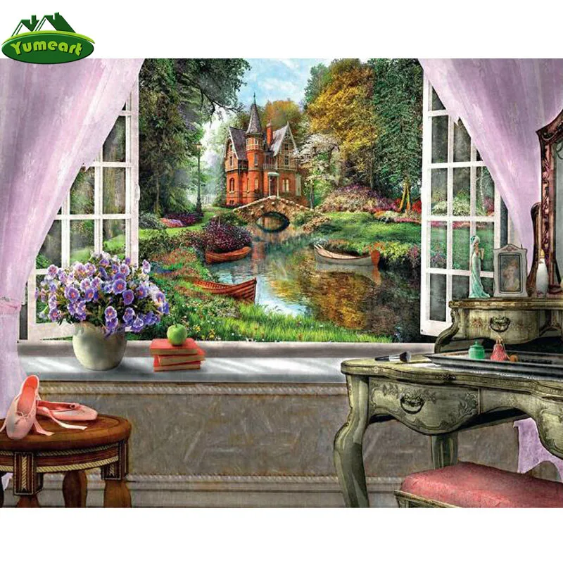 YUMEART 5D DIY Бриллиантовая мозаика пейзаж Garden картина Стразы квадратные кристаллы