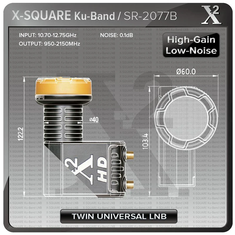Цифровой универсальный ТВ-приемник X-Square HD LNB, двойной LNB, высокая мощность, качественный Ku-диапазон LNBF, шумоподавляющая фигурка, дБ, двойной LNB (art.: 7a72ec4e7) - 7a72ec4e7