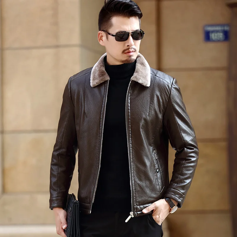 Men's Leather Jackets Men High Quality Winter Fleece PU Coats Classic Motorcycle Bike Jacket Male Warm Wide-Collared Outerwear