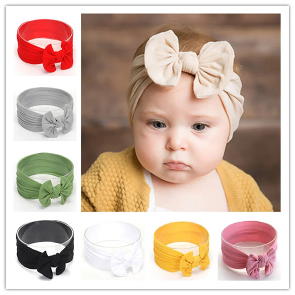 18Colors Children Knotted Nylon Headband Baby Kids Wide Bows Headwrap