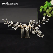 TOPQUEEN HP22 Свадебные Элегантные аксессуары лозы для волос золотой свадебный расческа для волос со стразами жемчуг бисером головной убор