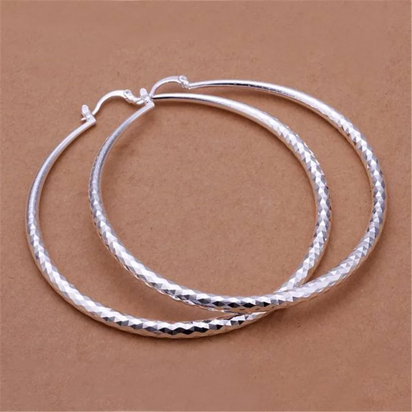 wedding 925 Wholesale high quality women lady nice silver plated earrings fashion 7cm big circle beautiful favorite jewelry e290-in Hoop Earrings from Jewelry & Accessories on Aliexpress.com | Alibaba Group - Image 4