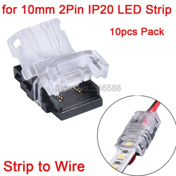 

10pcs 2Pins 10mm IP20 Non-Waterproof LED Strip Connector Tape Light Connector for 5050 5630 Strip Light to Wire Cable 22-18AWG