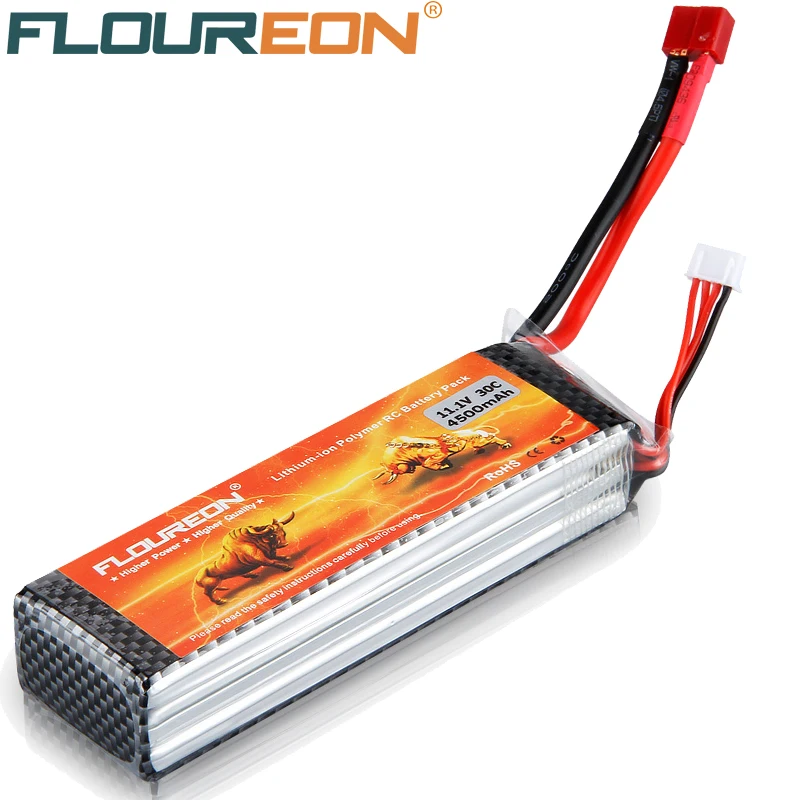 

FLOUREON 11.1V 4500mAh 30C Lipo RC Battery 3S for RC Control Rechargeable Li-poly Batteries Dean-Style T Plug for Helicopter