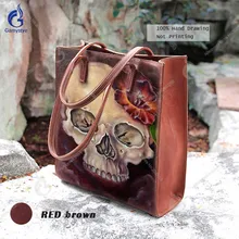 Настоящие классические сумки из воловьей кожи с натуральным лицевым покрытием для женщин, женские сумки, художественная мода, ручная роспись, Череп, роза, сумка через плечо, сумки через плечо
