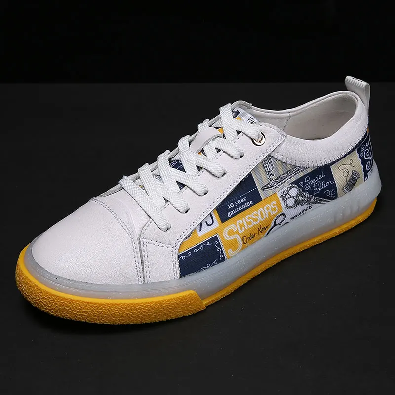 

Genuine leather Summer casual shoes for Men Breathable outdoor walking shoes light weight Rubber sole Sneakers Graffiti Flats