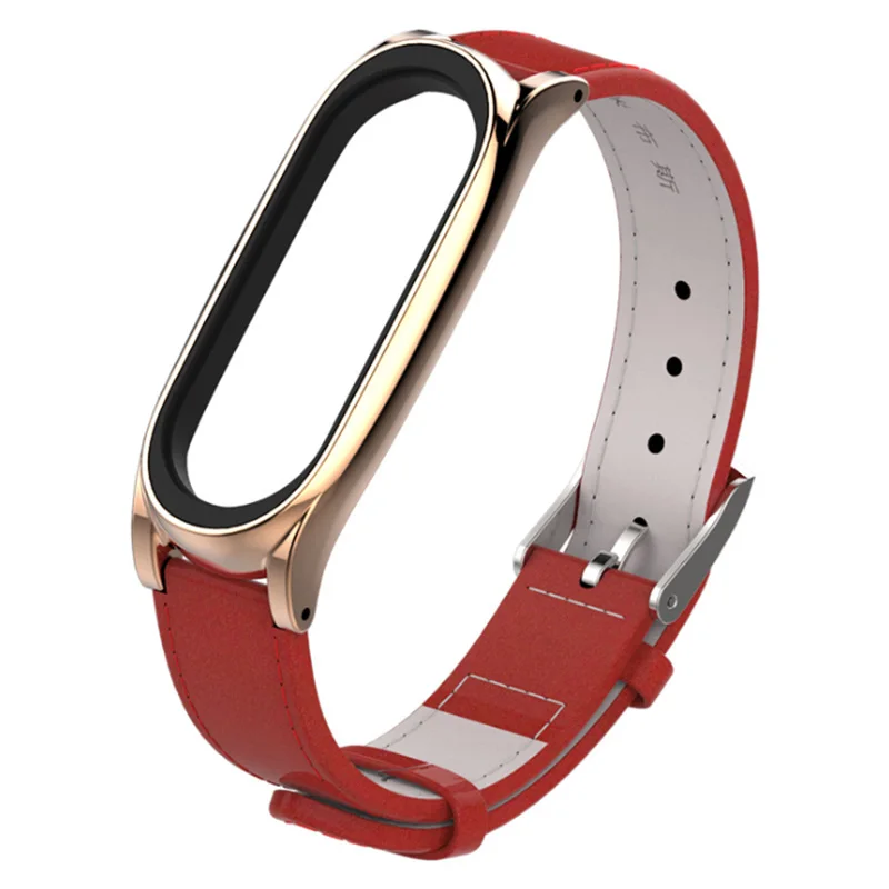 Red gold Mi jobs mi band 3 ремешки из натуральной кожи repacement для Xiaomi mi band 3 металлические Безвинтовые Correa mi Band 3 Pulseira аксессуары - Цвет: Red gold