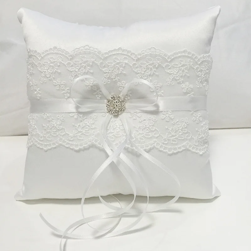 White Lace Wedding Ring Pillow Coussin Alliance Bridal Ring Bearer Pillow Cushions Wedding
