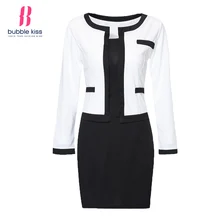 2017 Для женщин Bodycon платье офис лоскутное Большие размеры с длинным рукавом вечернее платье работы черный, белый цвет Винтаж миди платья Vestidos