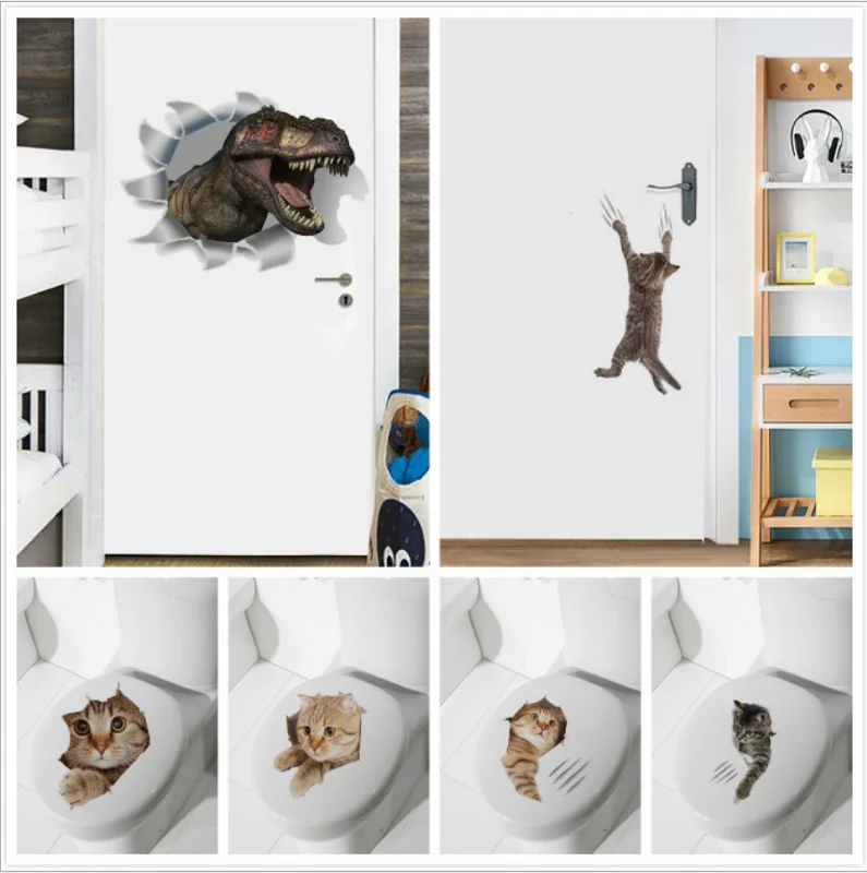 

Cartoon animal stickers 3d stickers on the toilet seat for refrigerator cute cats PVC wall stickers window bathroom decor decals