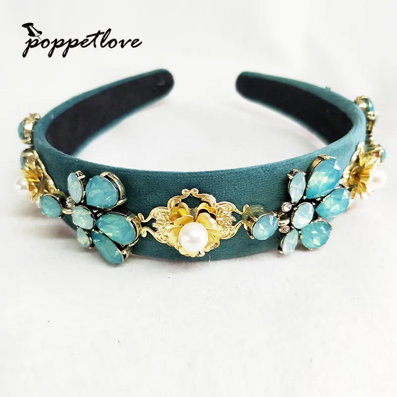 

New Gold Rose green Crystal Leaf Headband Hairband For Women Rhinestone Crown Tiara Show Engagement Hair Accessories
